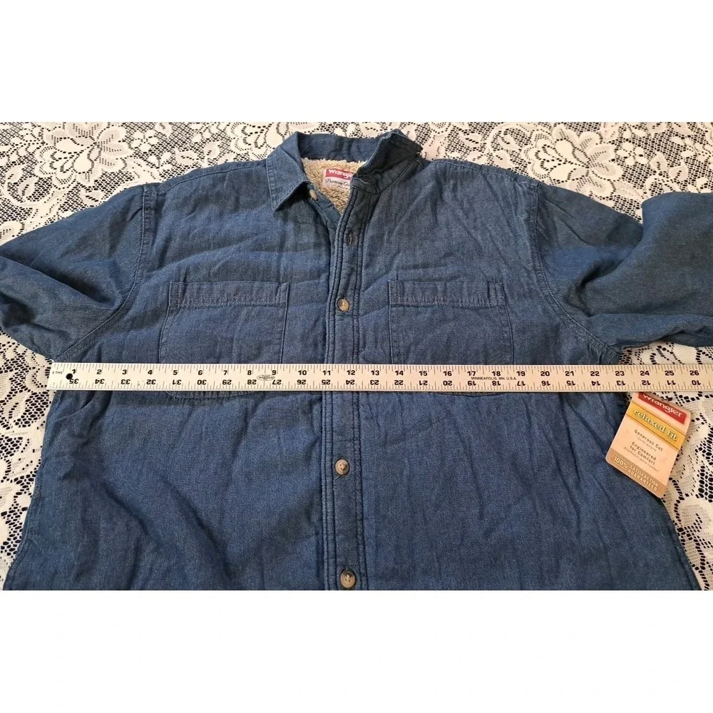 Wrangler Denim Chambray Shacket M Blue Sherpa Lined Button Front‎ Pockets NWT